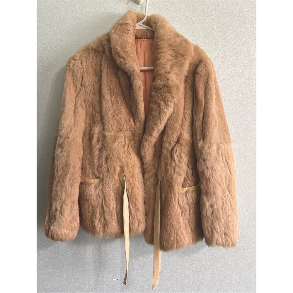 Gorgeous Vintage Rabbit Fur Coat Large Mid Length with satin inside and belt tie